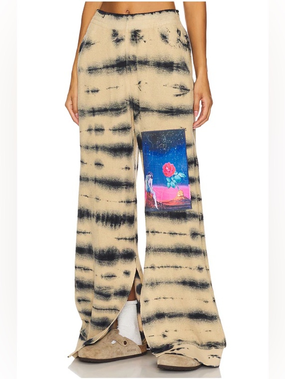 Boys Lie Desert Oasis Terry Natural Pants Wide Leg Sand Tan Black Tie-dye XS